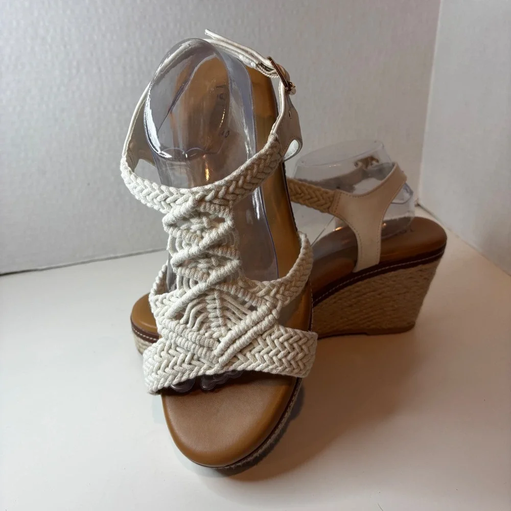 Torrid Wedge Sandals Women 11 White Macrame Braided Espadrille Platform Boho